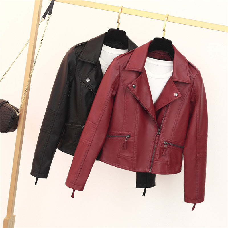 Leather jacket for women with asymmetrical zip and decorative studs Lune London