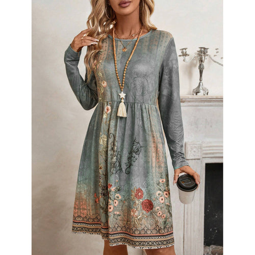 Casual women's dress with floral pattern and long sleeves Lune London