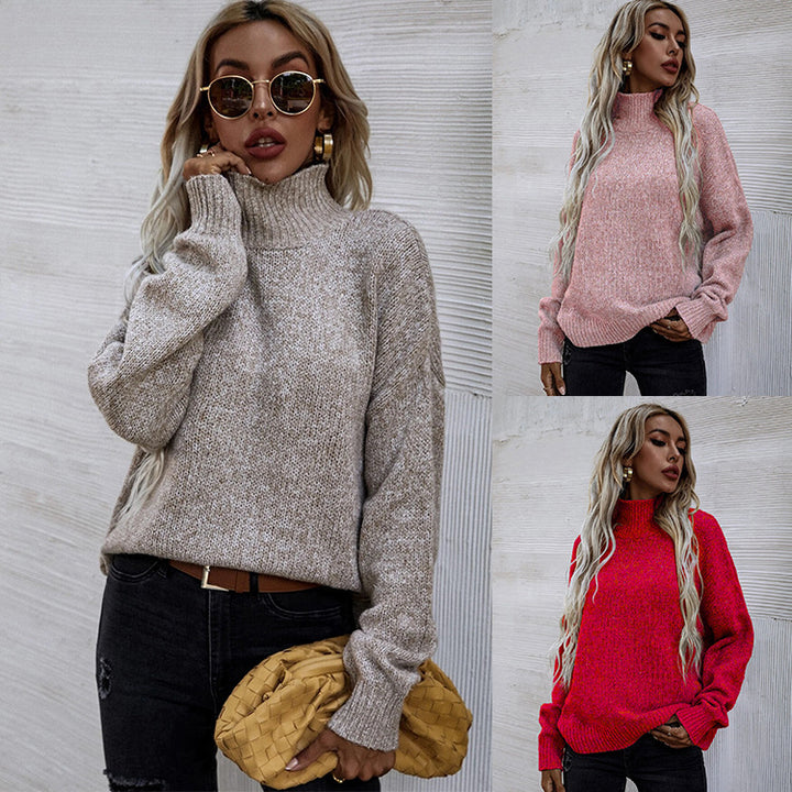Oversized knitted sweater for women with high collar and soft textured pattern Lune London