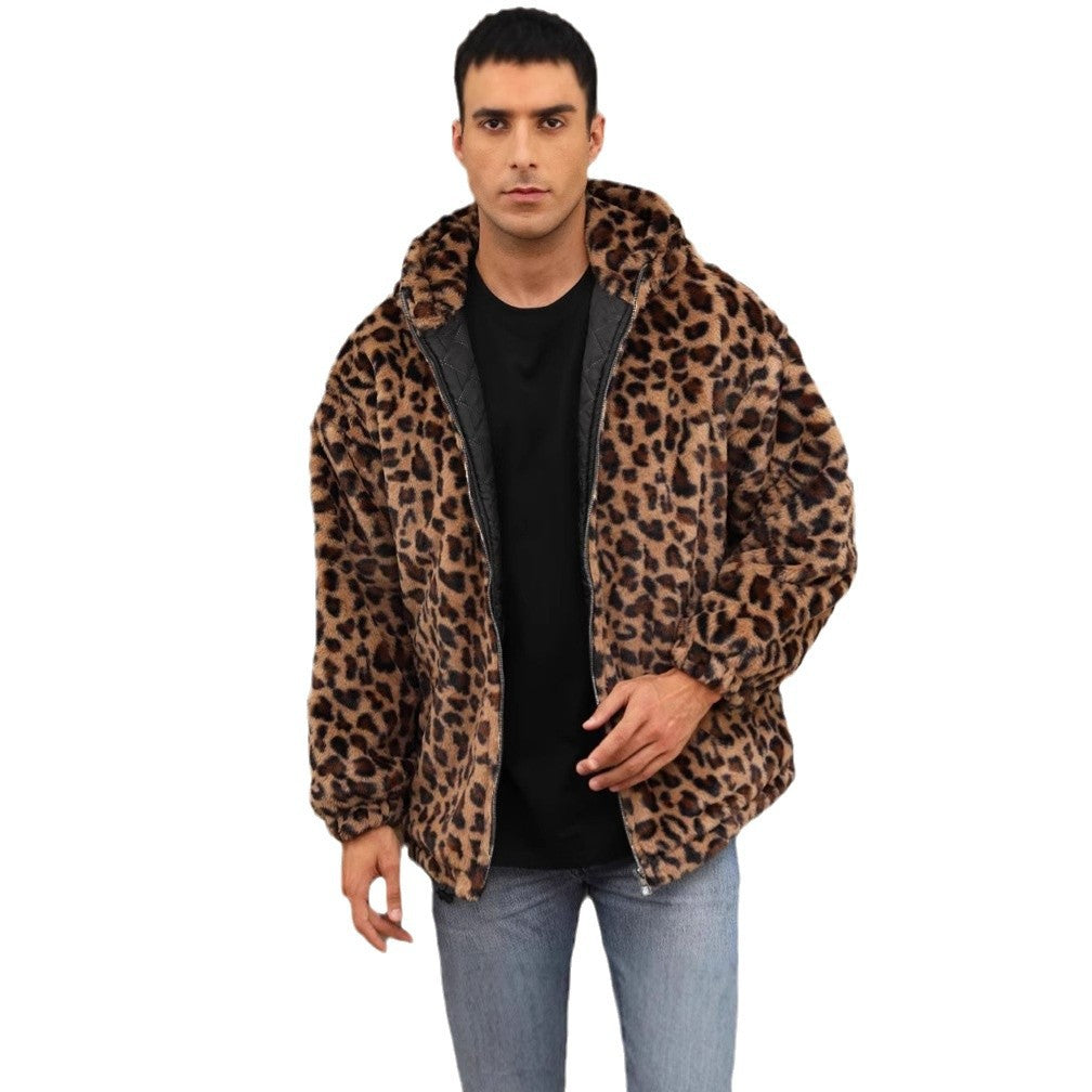 Soft faux fur leopard print jacket for men Lune London
