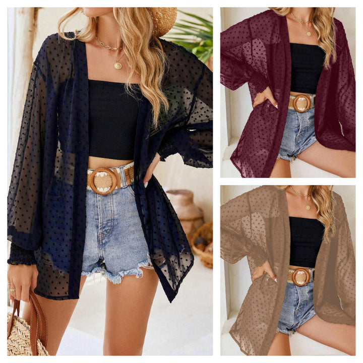 Transparent blouse jacket for women with padded sleeves Lune London