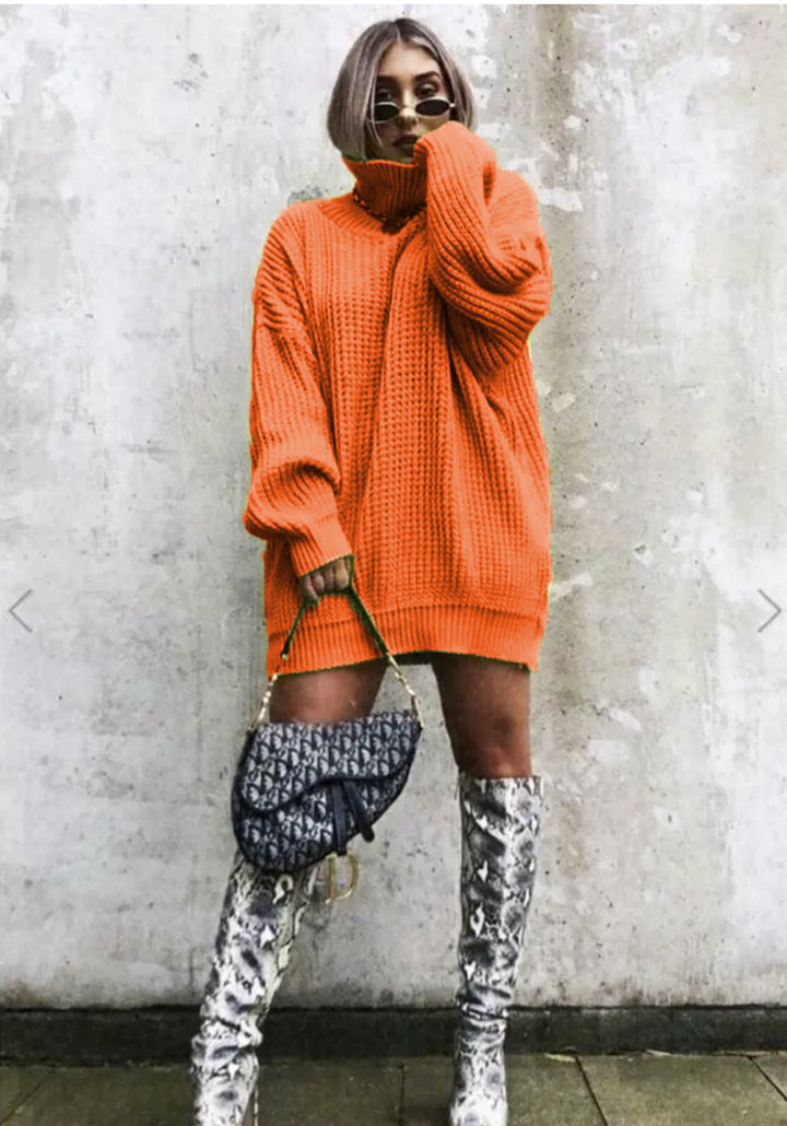 Ladies Large knit sweater with high collar and angular cut Lune London