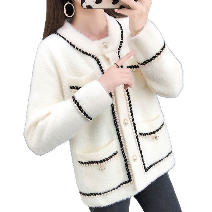 Cardigan pour femmes avec mélange de coton à la mode et boutons en perles brillants Chic & Stil