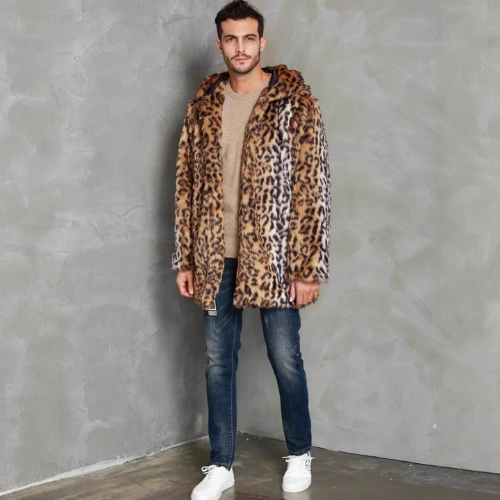 Luxurious faux fur coat for men with trendy leopard print Lune London
