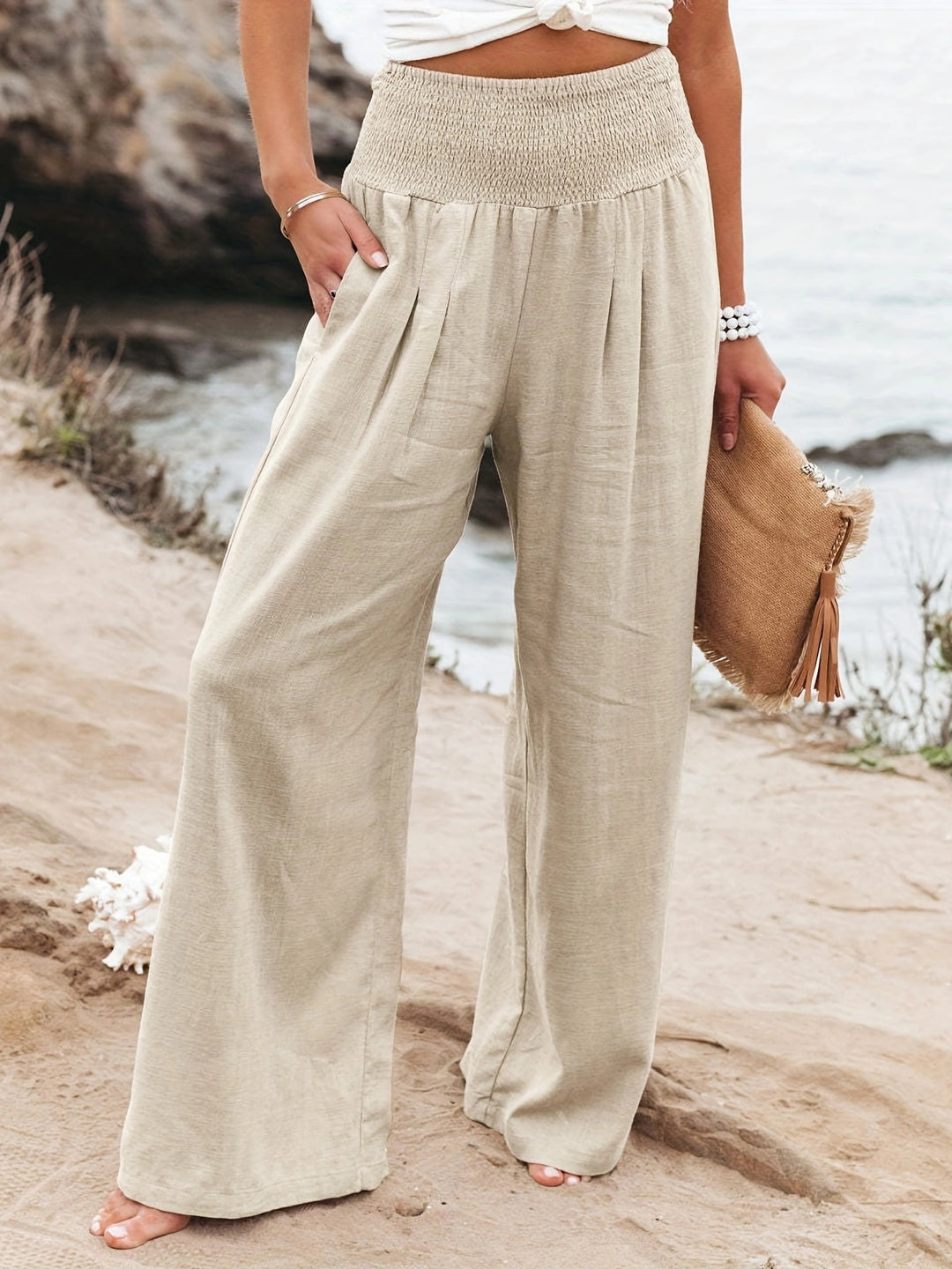 Loose summer pants for women with elastic waist and elegant draping Lune London
