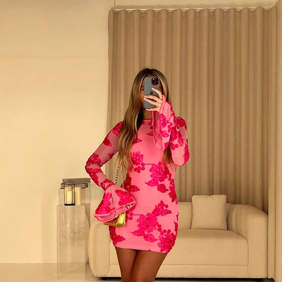 Shirt dress women with decorative floral design and transparent sleeves Lune London