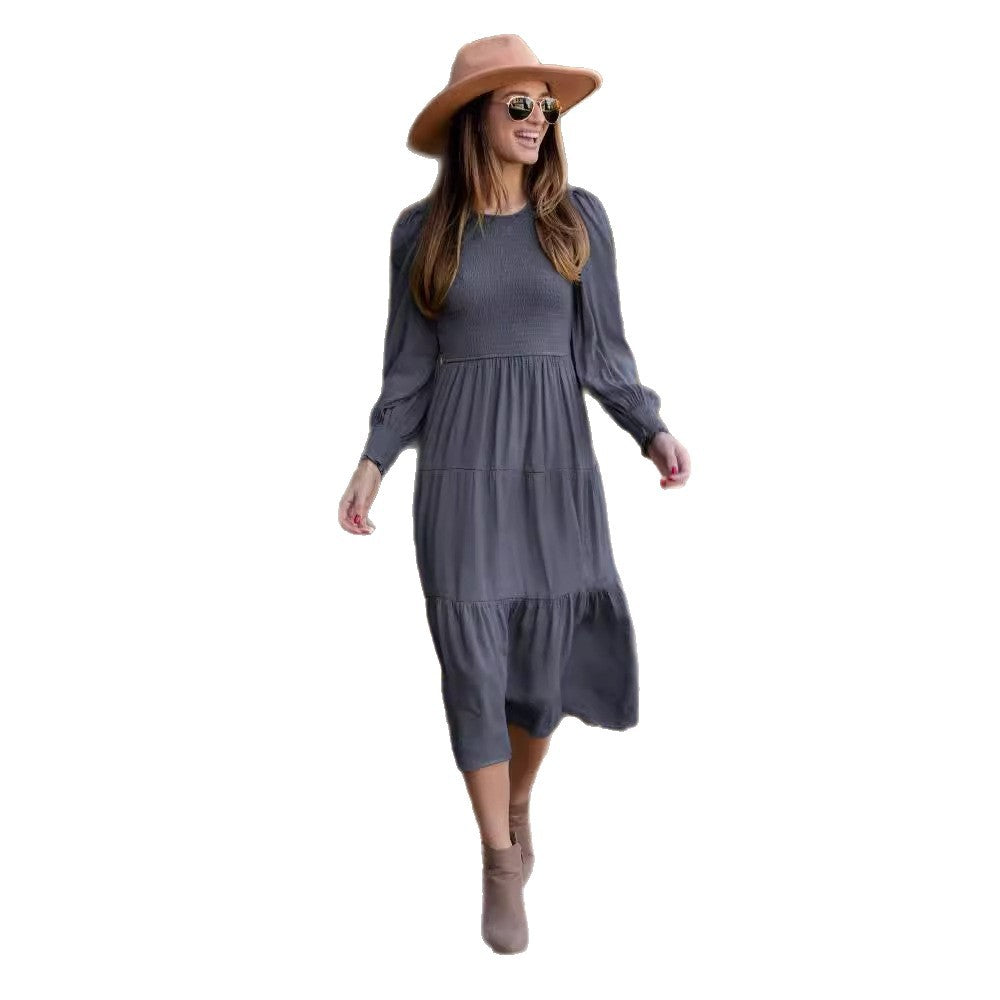Chic & Stil Women's Long Casual Dress with Ruched and Ruffled Details