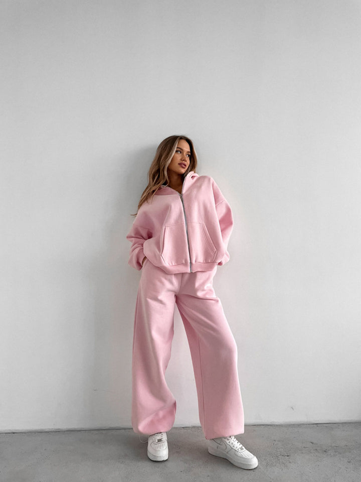 Women's Casual Fleece Tracksuit with High Collar and Loose Fit Chic & Stil