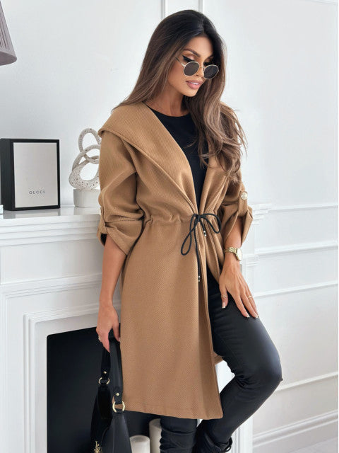 Women Long Cut with Hood and Waist Drawstring Lune London