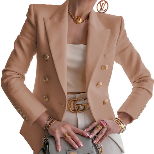 Ladies Elegant Double-Breasted Blazer with Golden Buttons Lune London