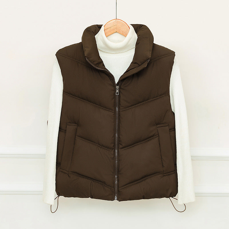 Ladies padded gilet with high collar and practical front pockets Lune London