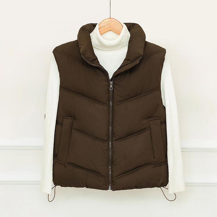 Ladies padded gilet with high collar and practical front pockets Lune London