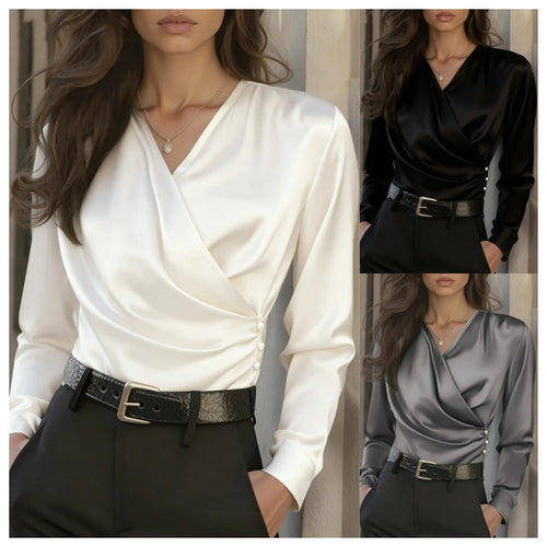 Women's wrap blouse with elegant button details Lune London