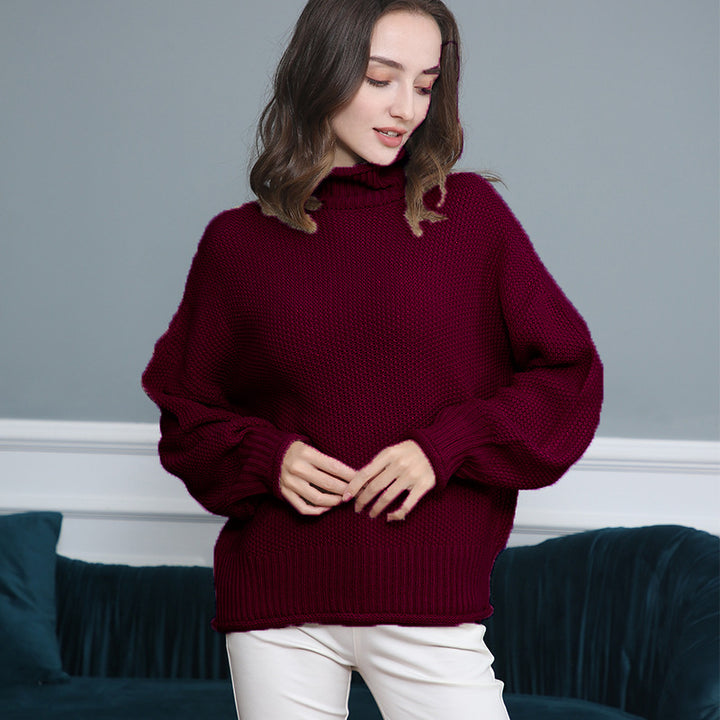 Pull femme en grosse maille avec col roulé et coupe aérienne Lune London