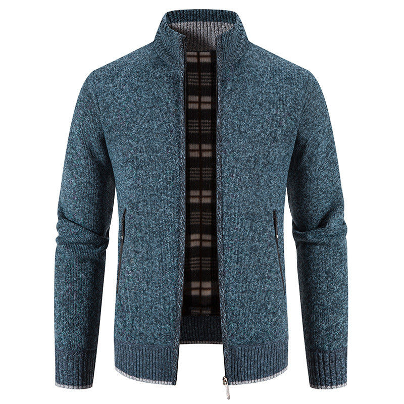 Men's knit jacket with high collar and practical zippered pockets Lune London