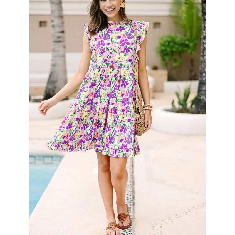 Women Ruffled Floral T-shirt Midi Dress Lune London