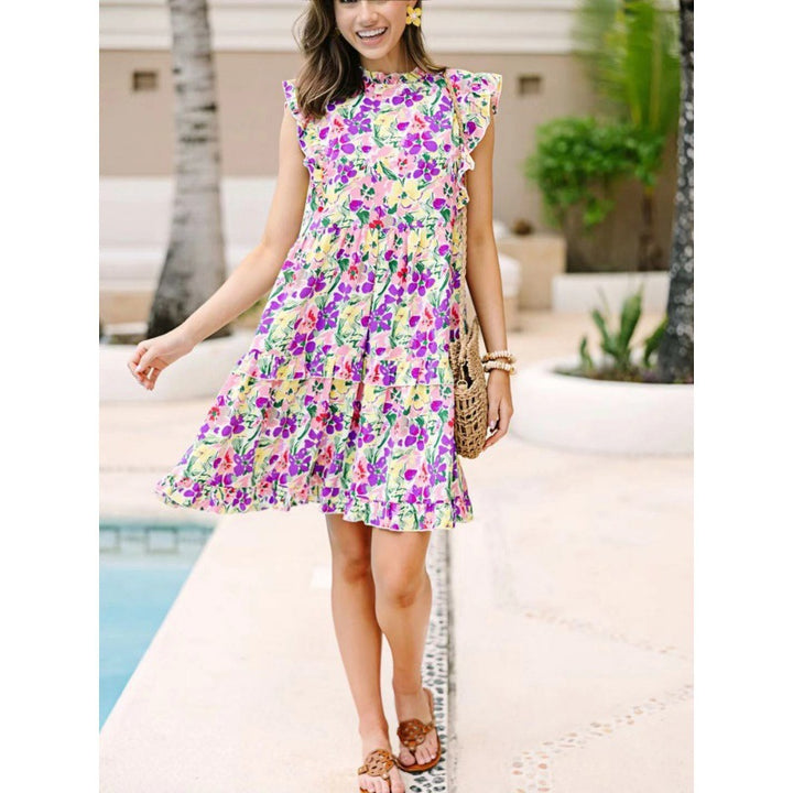 Women Ruffled Floral T-shirt Midi Dress Lune London