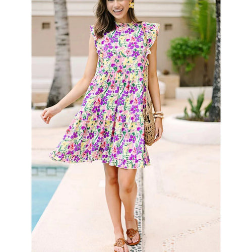 Women Ruffled Floral T-shirt Midi Dress Lune London