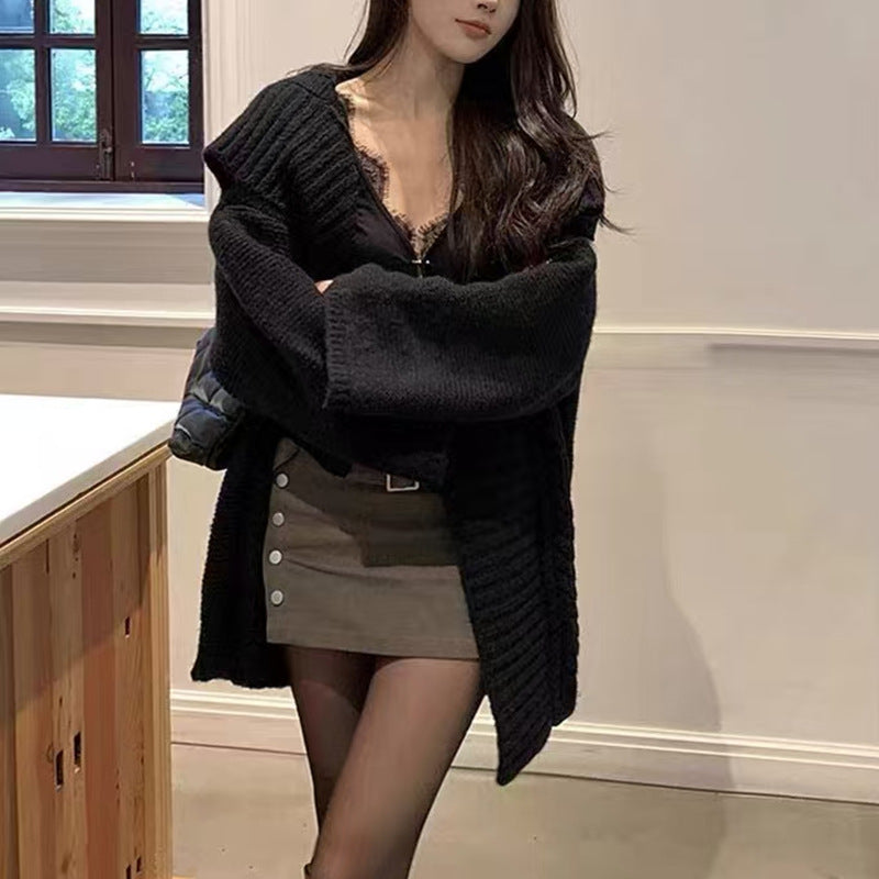 Ladies oversized cardigan with voluminous sleeves and a textured surface Lune London