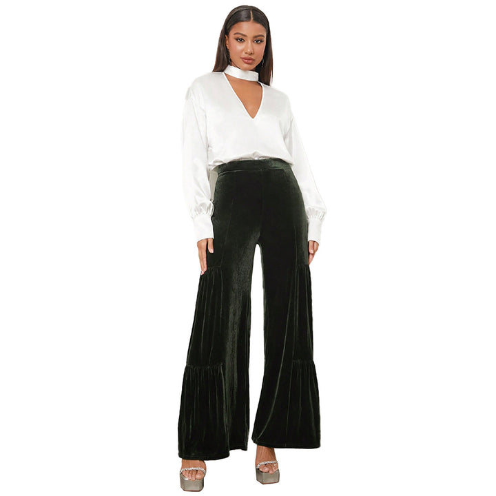 Pantalons larges en velours pour femmes avec détails froncés Chic & Stil