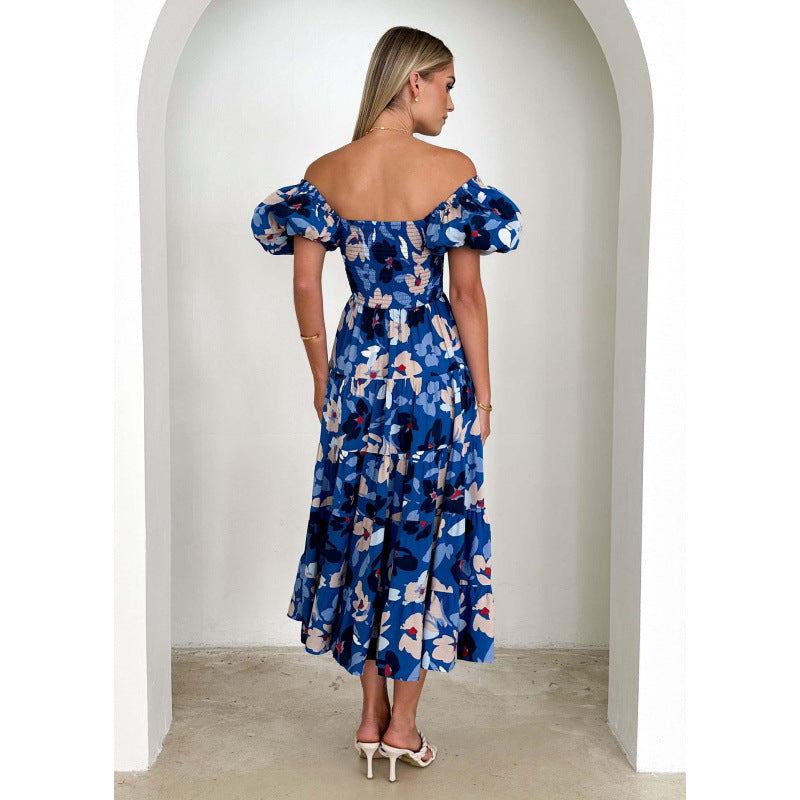 Maxi dress with off-shoulder flowers Lune London
