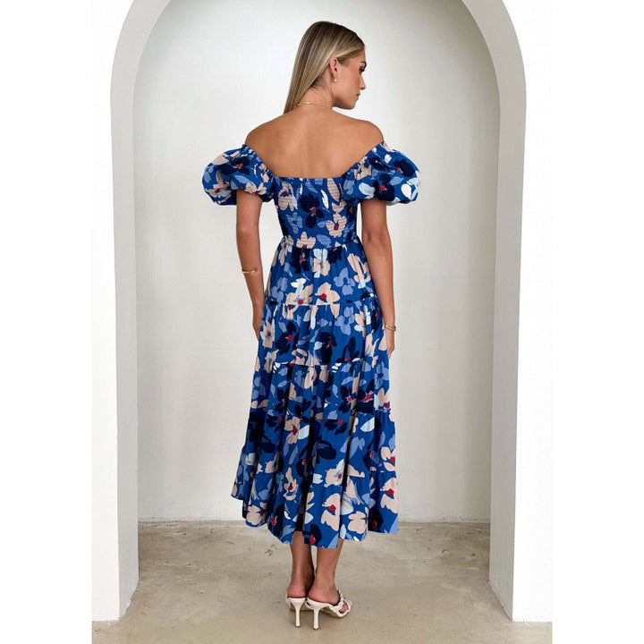 Maxi dress with off-shoulder flowers Lune London