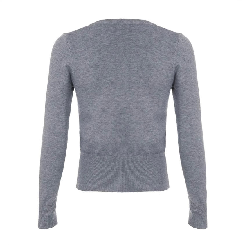 Ladies Long Sleeve Cardigan with V-neck and Fine Ribbed Details Lune London
