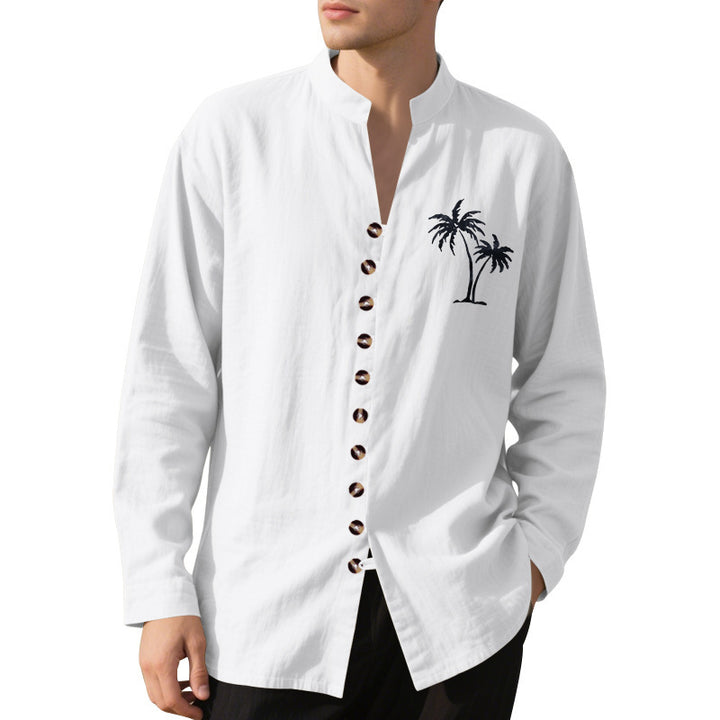 Casual long sleeve shirt for men with modern stand-up collar and palm tree pattern Lune London