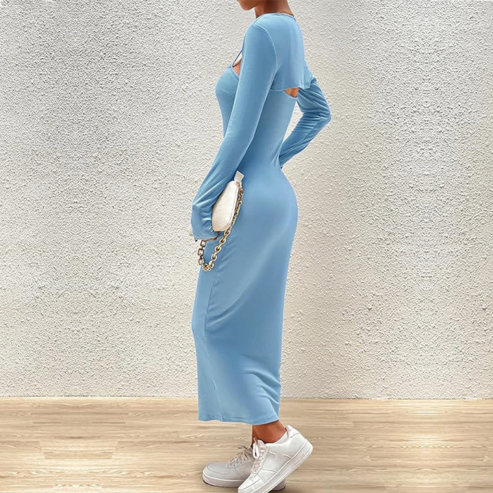 Robe maxi à manches longues pour femmes avec décolleté carré chic et coupe flatteuse Chic & Stil