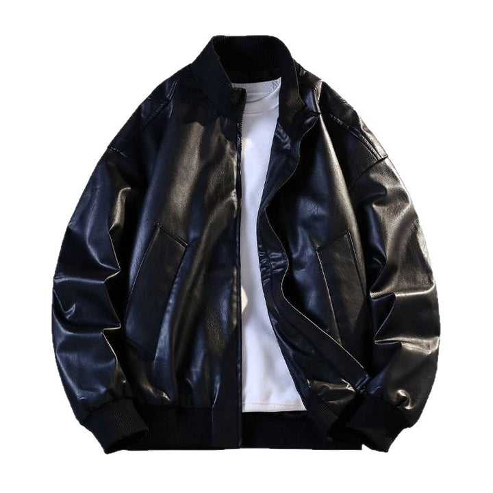 Men's faux leather bomber jacket with elastic ribbed edges and practical pockets Lune London