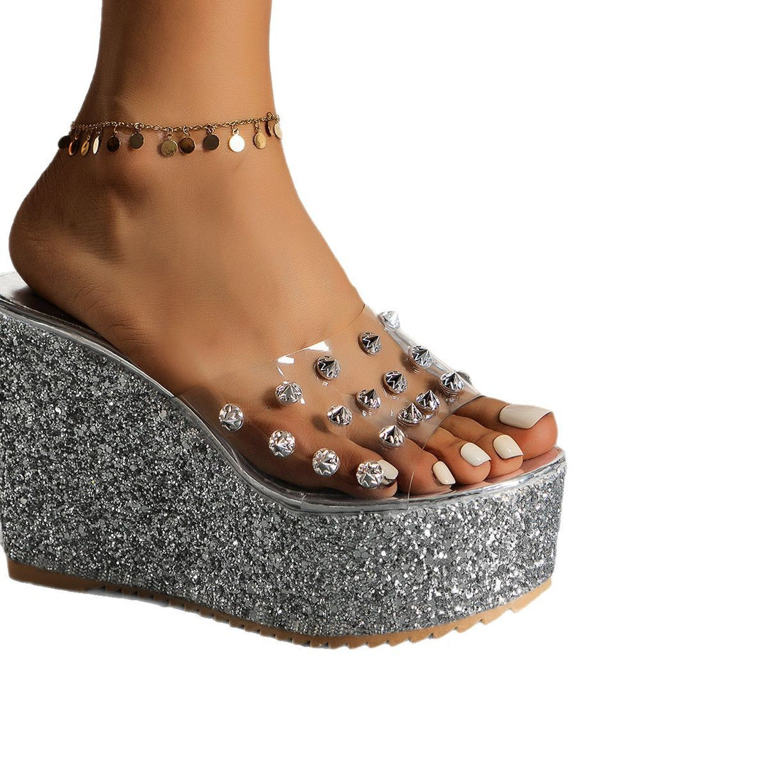 Glamorous platform sandals for women with sparkling rhinestone appliqués Lune London