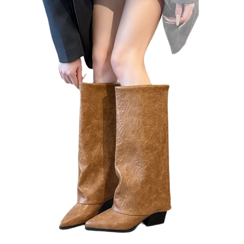 Elegant block heel boots for women with flexible shaft Lune London