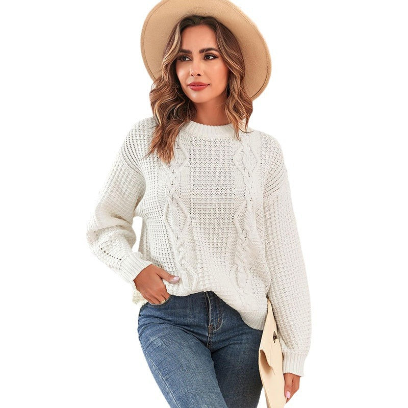 Pull en tricot pour femme avec motif en cable et coupe décontractée Chic & Stil