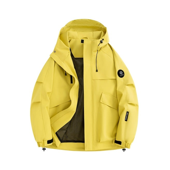 Functional waterproof jacket for men with adjustable hood and numerous pockets Lune London