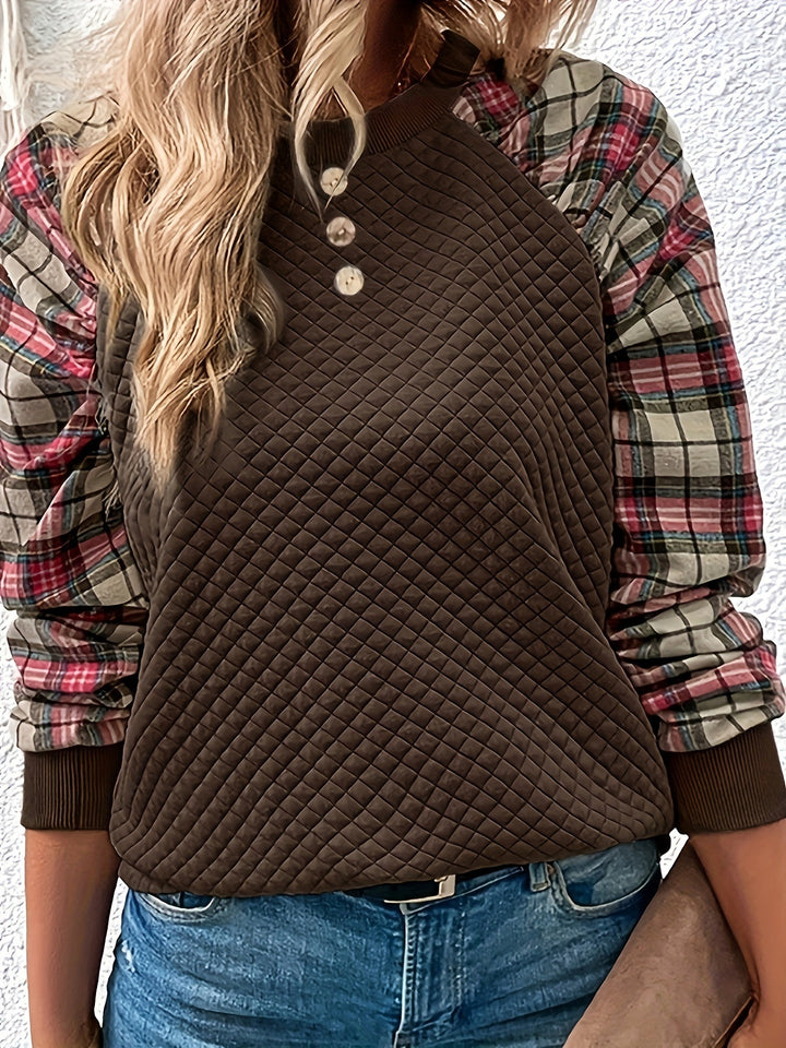 Sweatshirt pour femmes avec structure en grille et manches à carreaux Chic & Stil