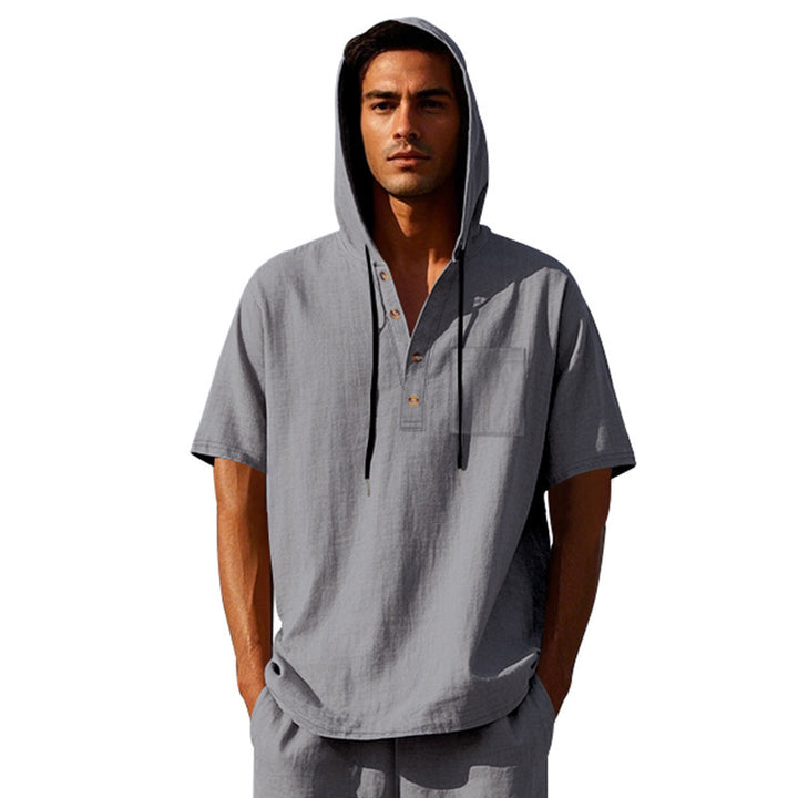 Men's casual hoodie with button placket and chest pocket Lune London