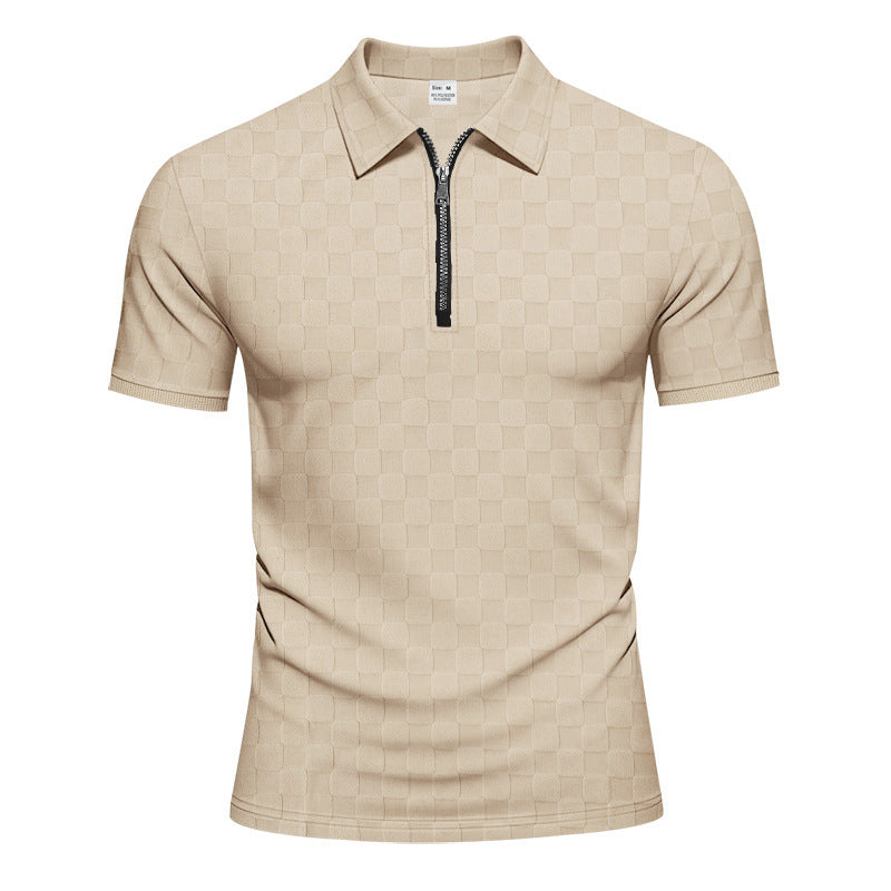 Modern short-sleeved polo for men with zipper and check pattern Lune London