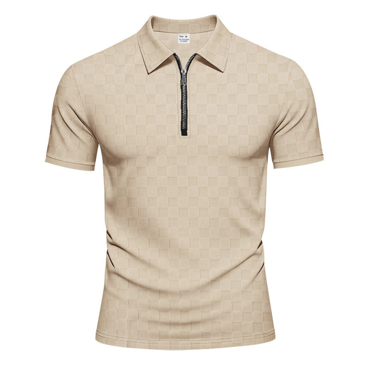 Modern short-sleeved polo for men with zipper and check pattern Lune London