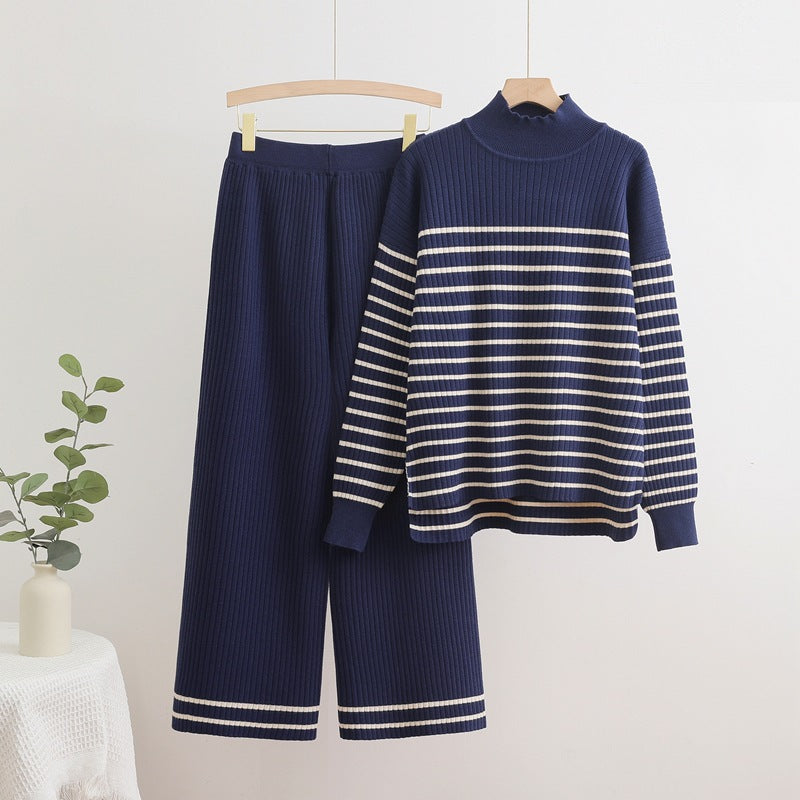 Comfortable knit loungewear set for women with cross stripe details Lune London