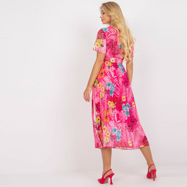 Lune London Pleated Floral Patterned Midi Wrap Dress for Women