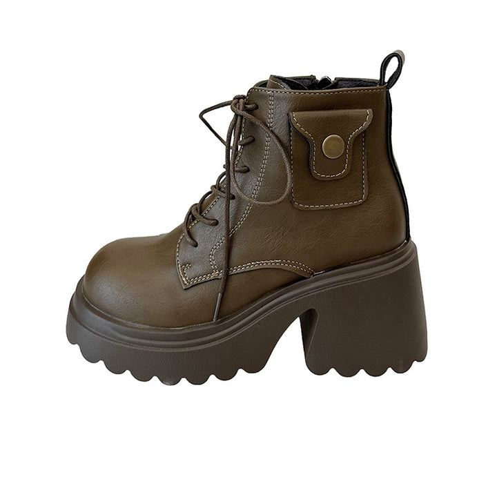 Chunky boots for women with a high heel and a side zipper Lune London