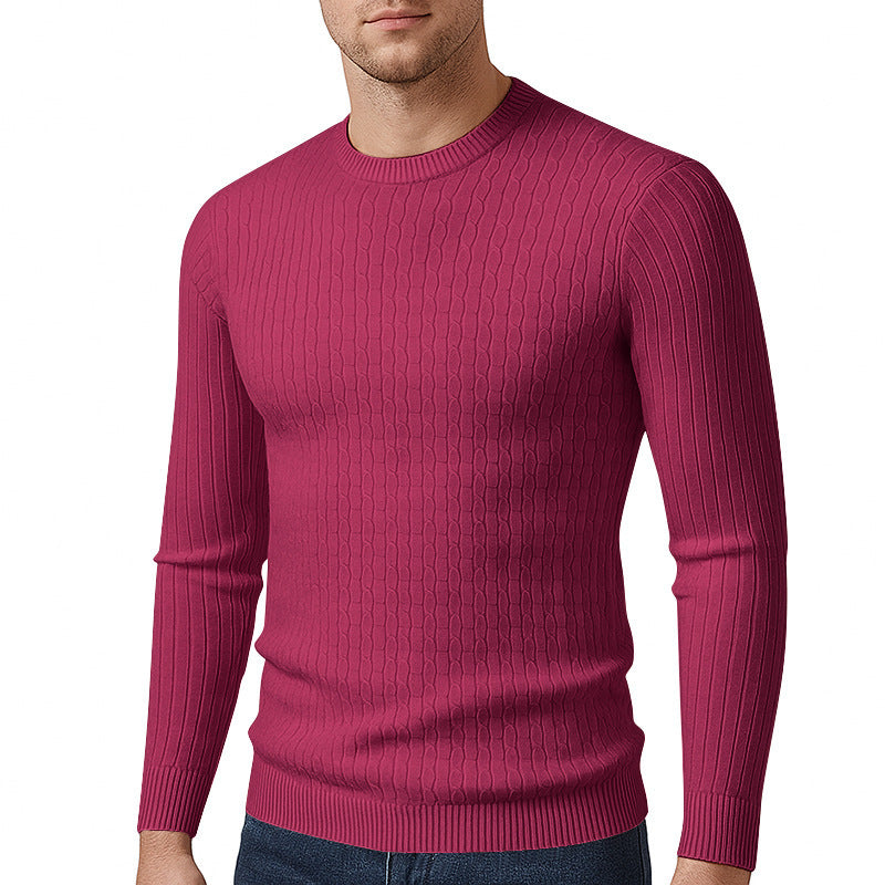 Trendy knitted sweater for men with a fine cable knit pattern.