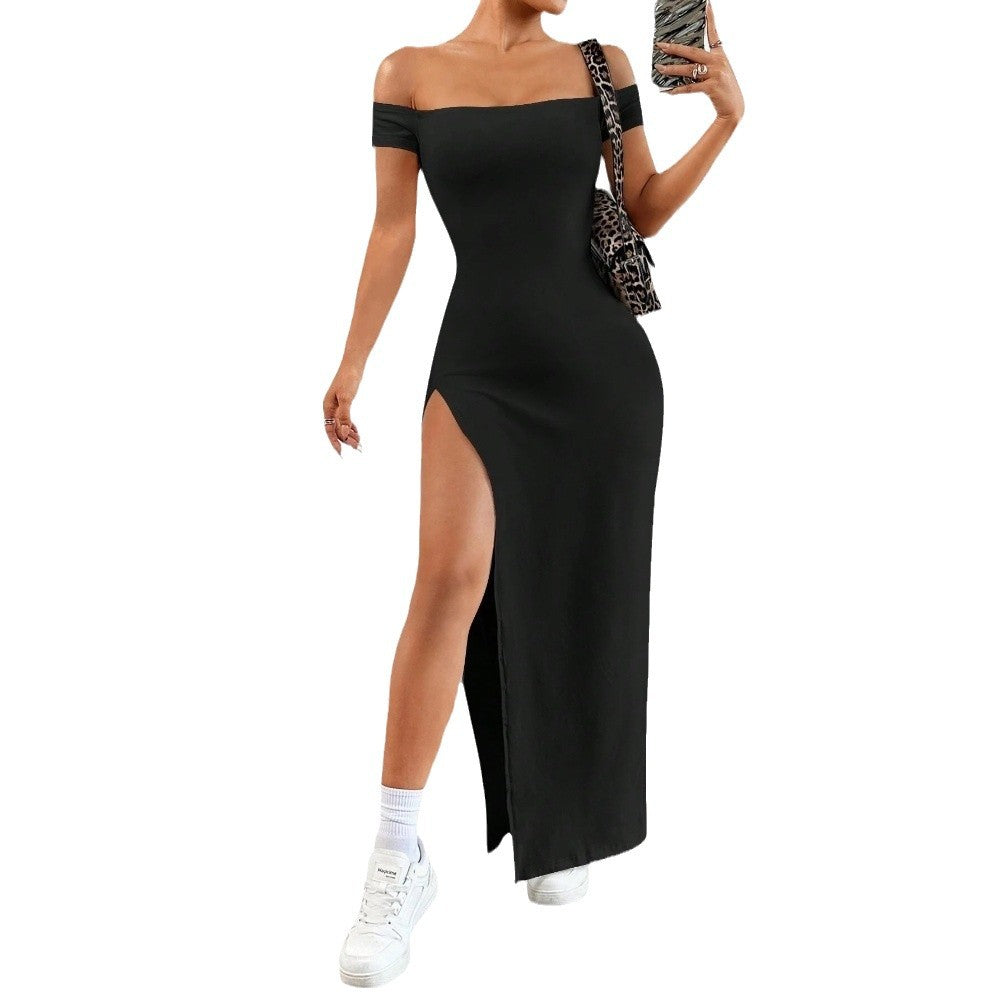 Robe maxi femme avec découpe épaule dénudée et fente haute Chic & Stil