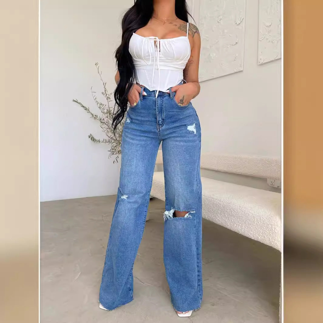 Women Vintage Loose Jeans in Distressed Style with High Waist Chic & Stylish