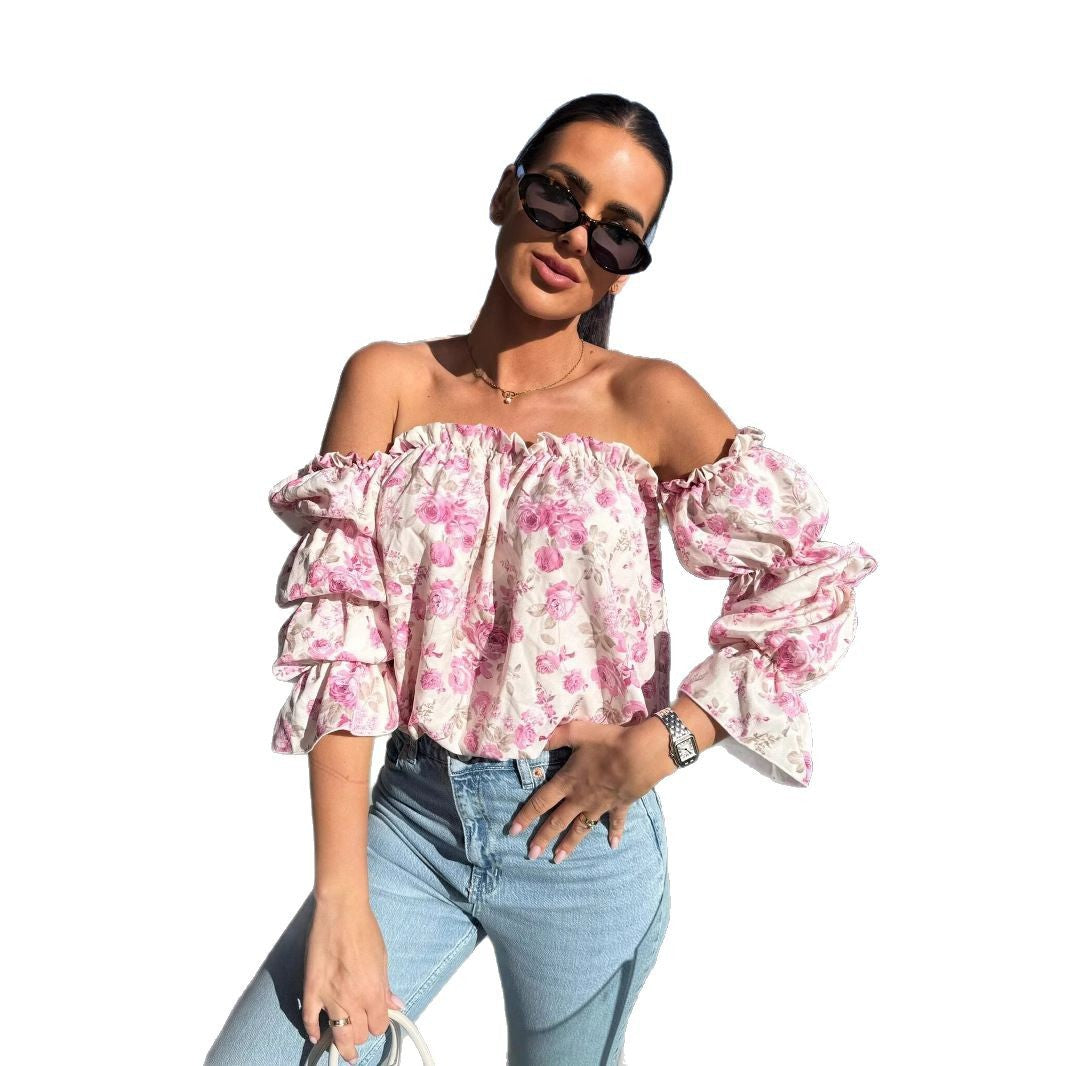 Off-shoulder floral blouse for women with balloon sleeves Lune London
