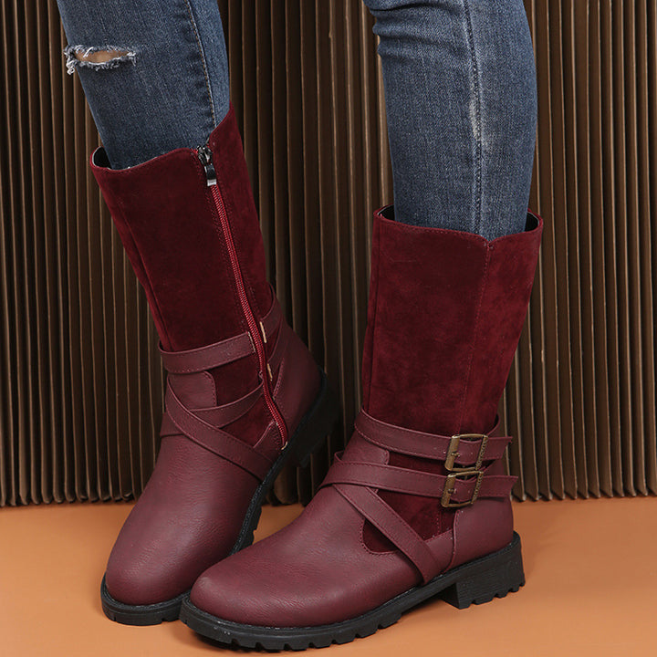 Elegant women's boots with a fashionable crisscross bandage design and a sturdy sole Lune London
