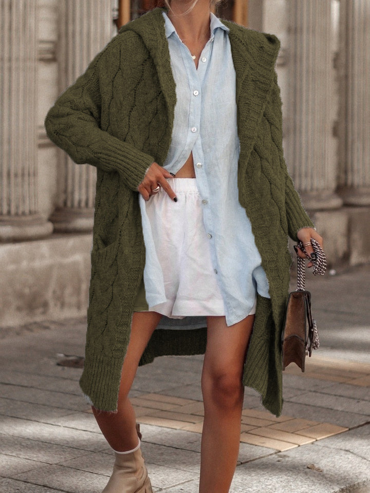 Ladies Large Knit Hoodie with Chic Braided Design and Style