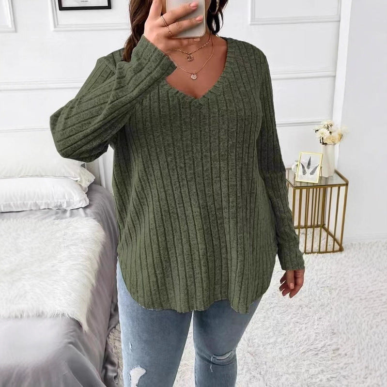 Ladies long sleeve V-neck T-shirt with fine ribbed structure Lune London