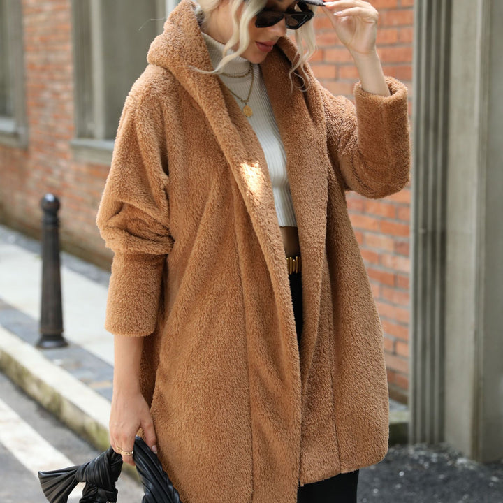 Ladies Oversized Cozy Plush Coat with Large Collar Lune London