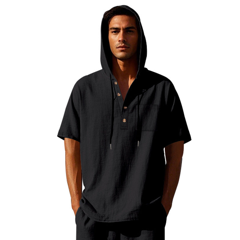 Men's casual hoodie with button placket and chest pocket Lune London